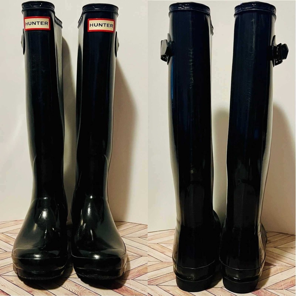 Hunter Original Tall Clear Haze Ombre Black Grey Rubber Rain Boots US 5 Wellies - Picture 5 of 16